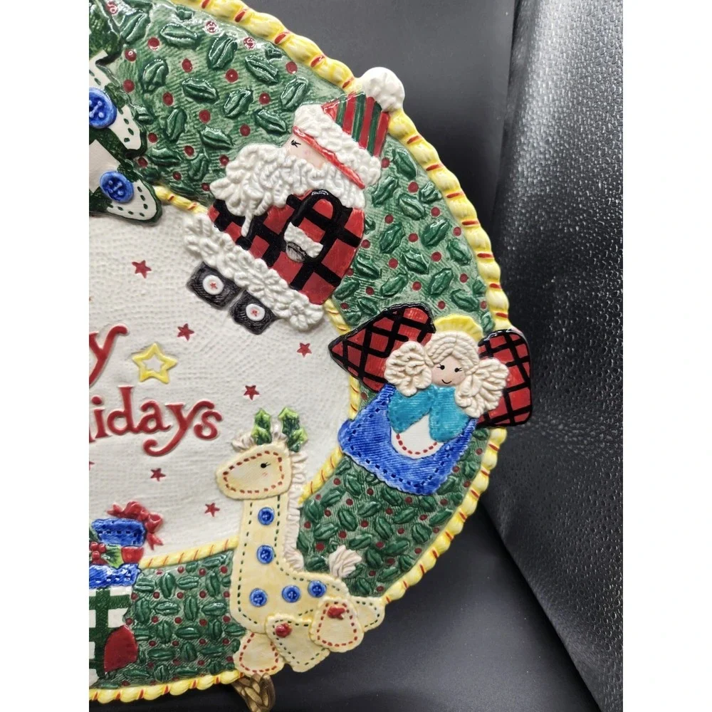 Festive Fitz And Floyd Christmas Holiday Platter Homespun Ceramic Large